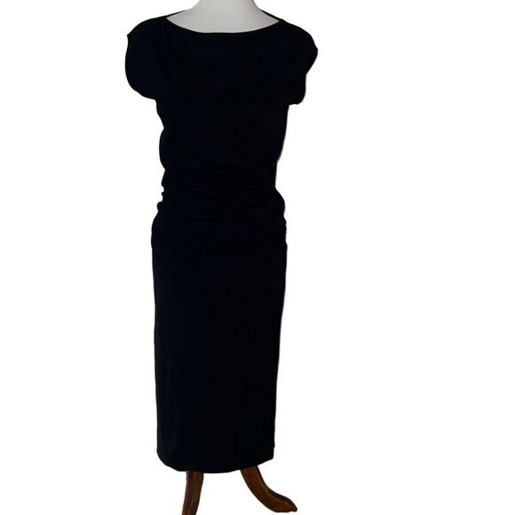 Theory Minimal Ruched Sheath Dress Modern Jersey Black Cap Sleeve Sz S Small - Picture 1 of 8